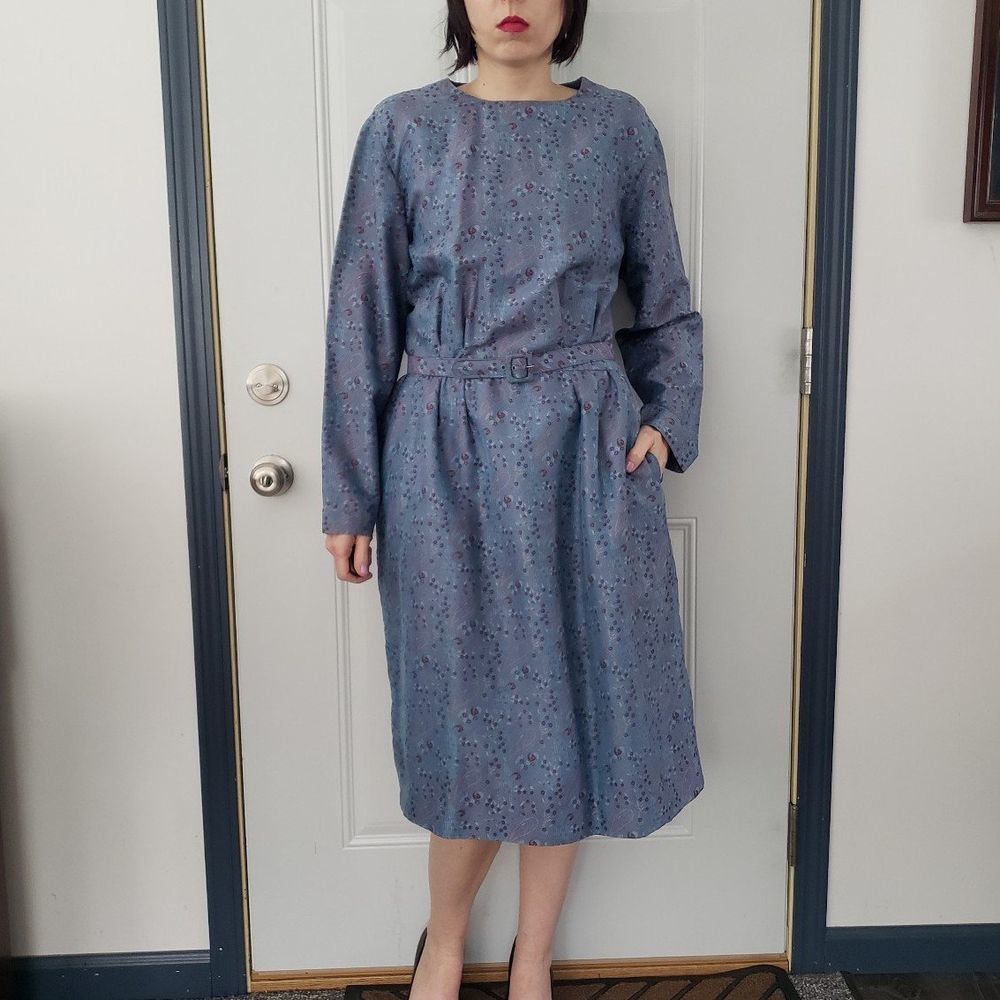 80s Hand Made Blue Paisley Silk Dress